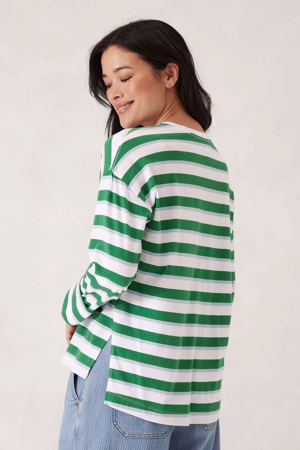Ceres Life Slouchy Long Sleeve Tee -Kelly Green Stripe