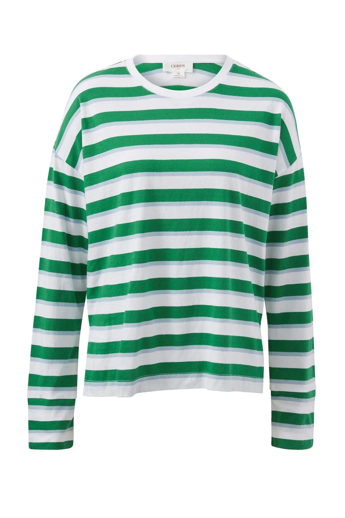 Ceres Life Slouchy Long Sleeve Tee -Kelly Green Stripe