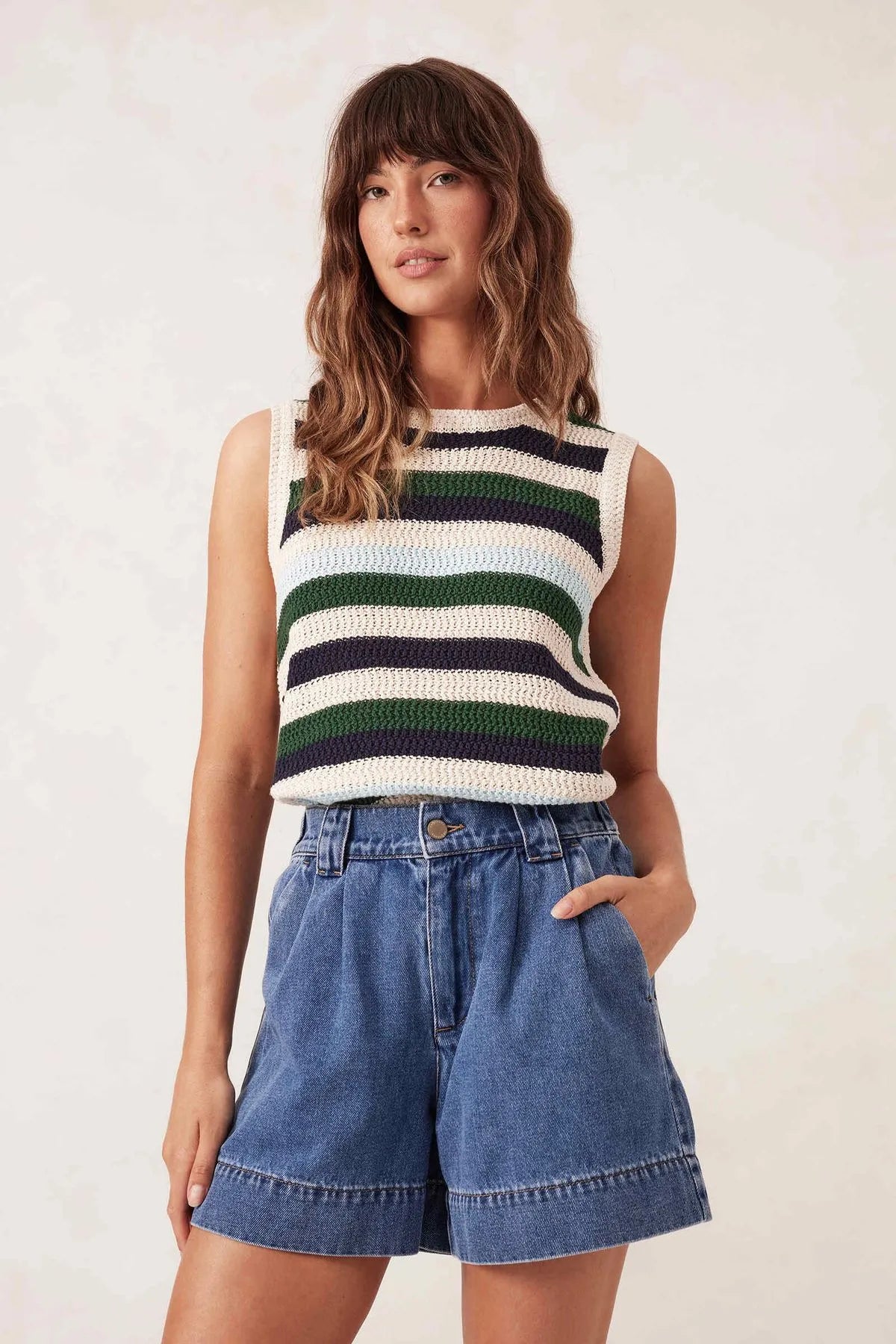 Ceres Life Billie Pleat Front Short in Washed Indigo