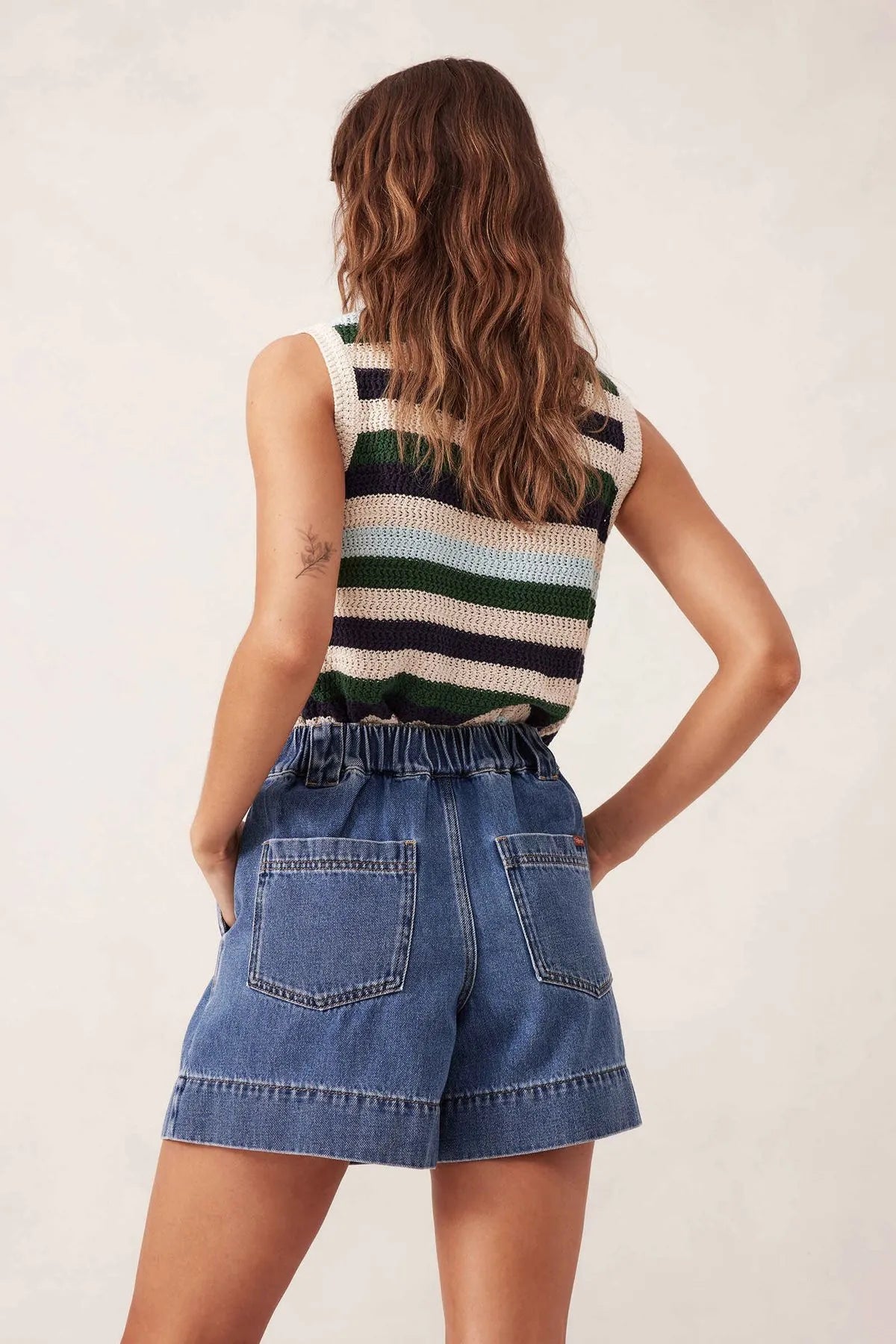 Ceres Life Billie Pleat Front Short in Washed Indigo