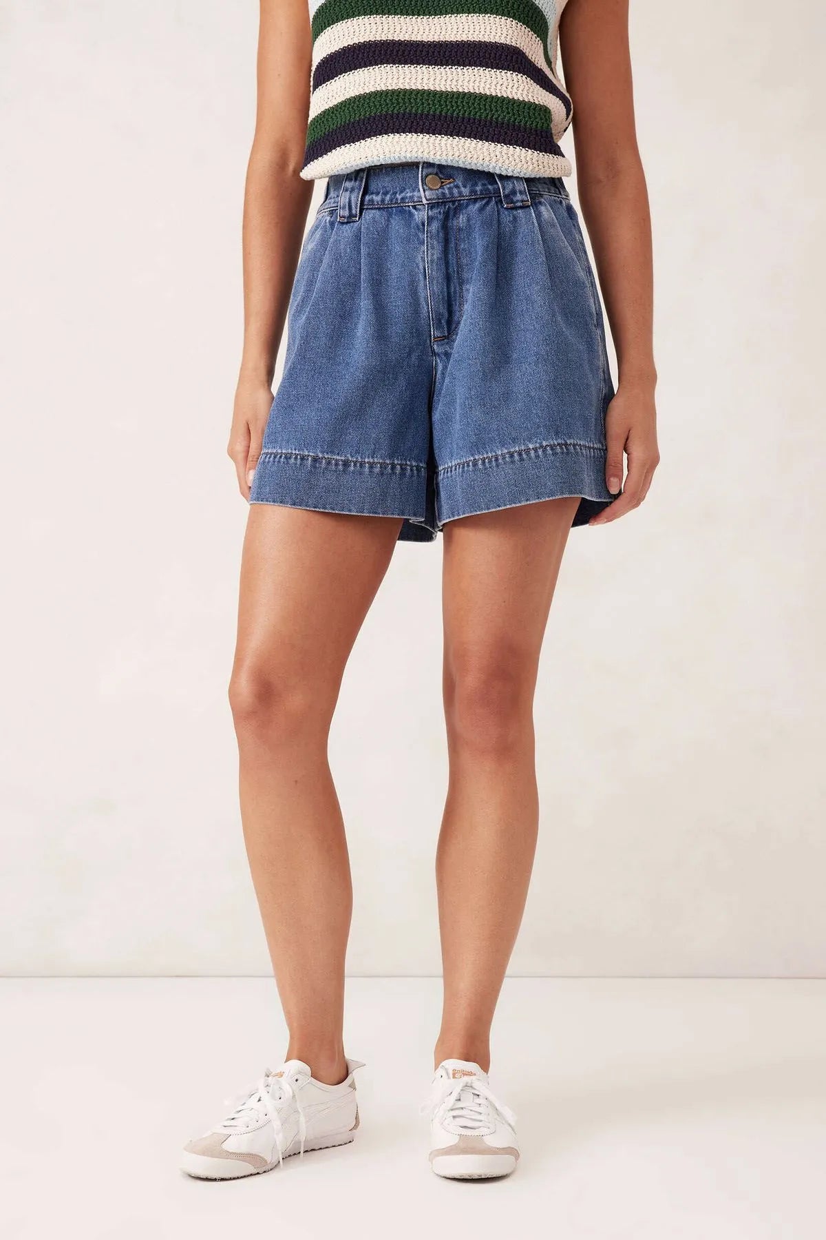 Ceres Life Billie Pleat Front Short in Washed Indigo