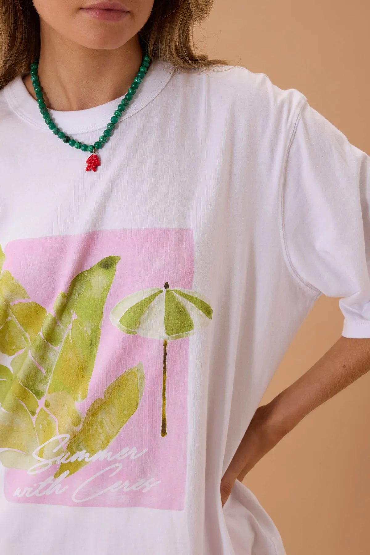 Ceres Life Liv Oversized Tee- White/Costal Leaves