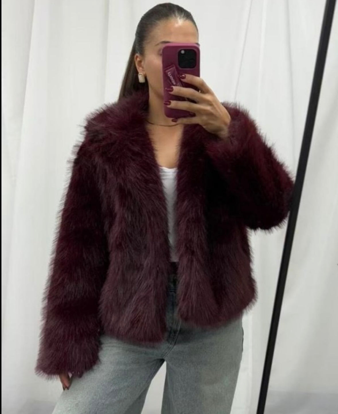 Margot Fur Jacket In Burgundy