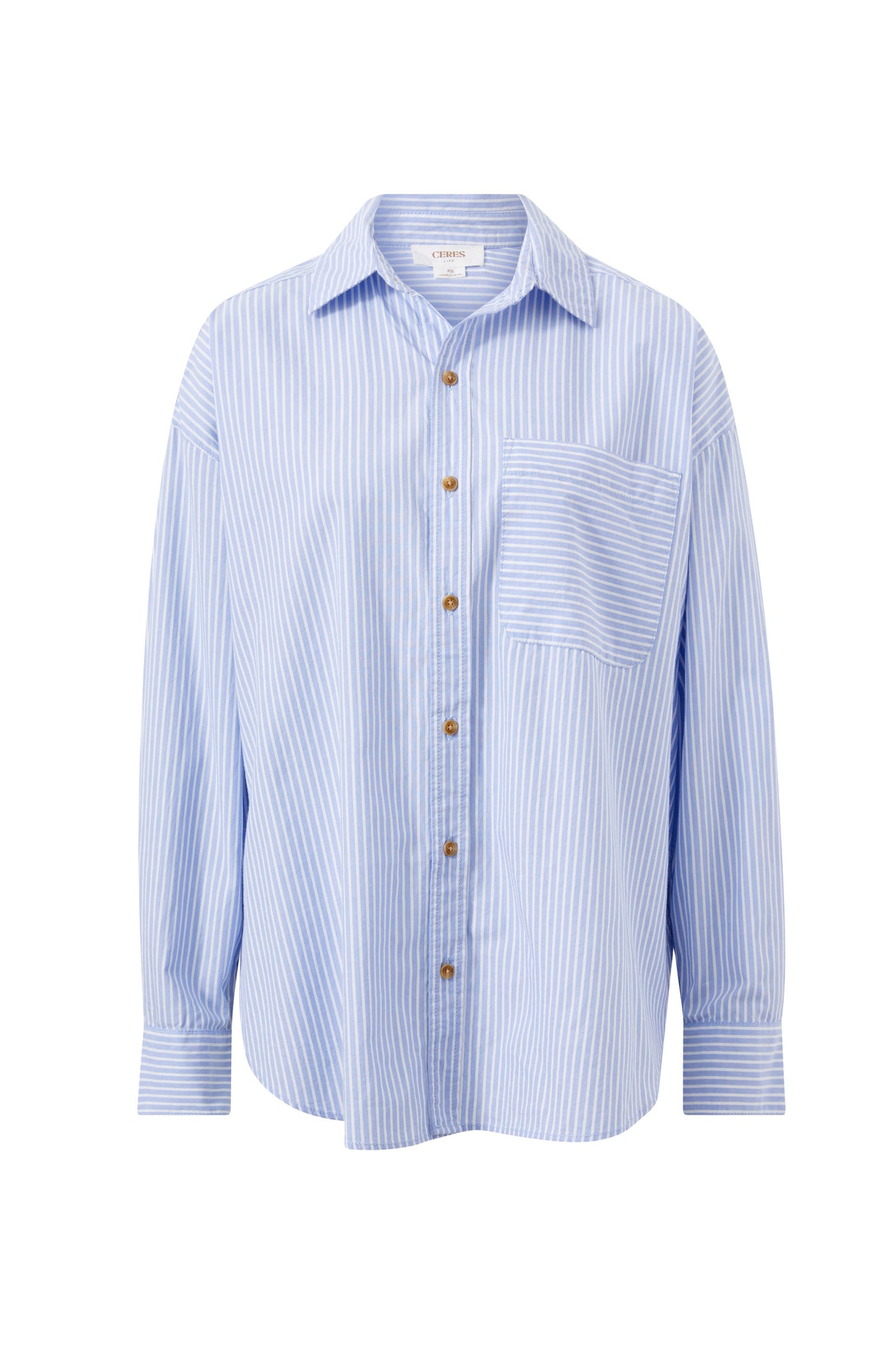 Ceres Life Oversized Poplin Shirt in White with Heritage Blue Stripe