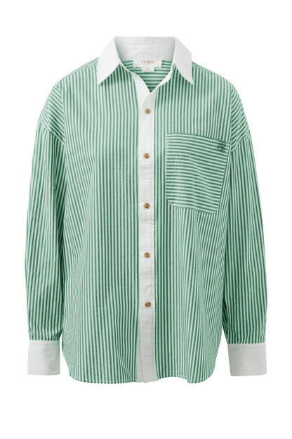 Ceres Life Peta Oversized Shirt - Kelly Green Stripe White Collar