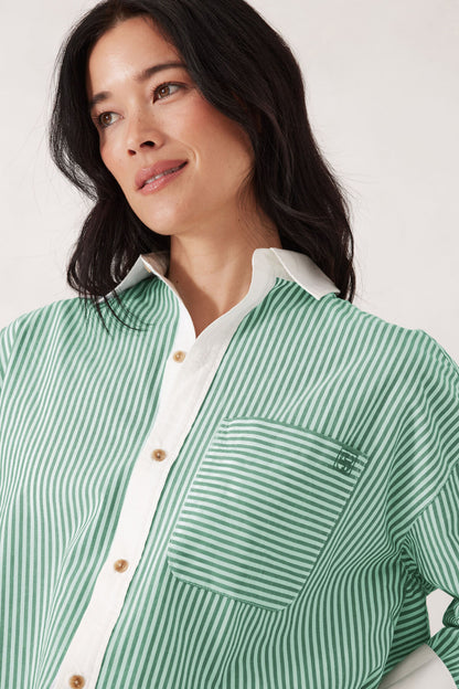 Ceres Life Peta Oversized Shirt - Kelly Green Stripe White Collar