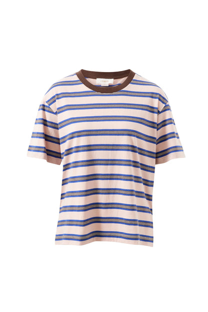 Stevie Slouchy Tee in Chalk Pink, Polo Blue and Chocolate Stripe
