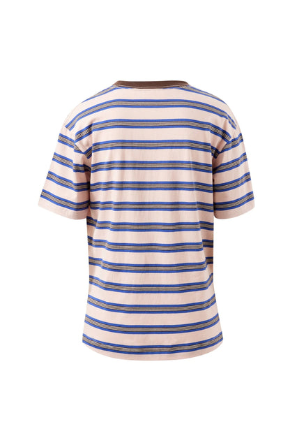 Stevie Slouchy Tee in Chalk Pink, Polo Blue and Chocolate Stripe