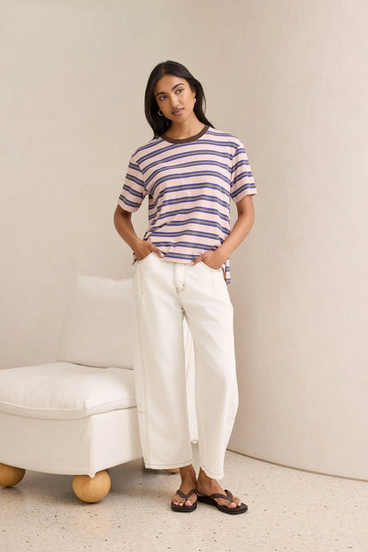 Stevie Slouchy Tee in Chalk Pink, Polo Blue and Chocolate Stripe