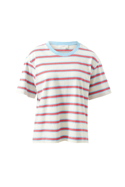 Stevie Slouchy Tee in Milk, Fresh Blue and Red Stripe