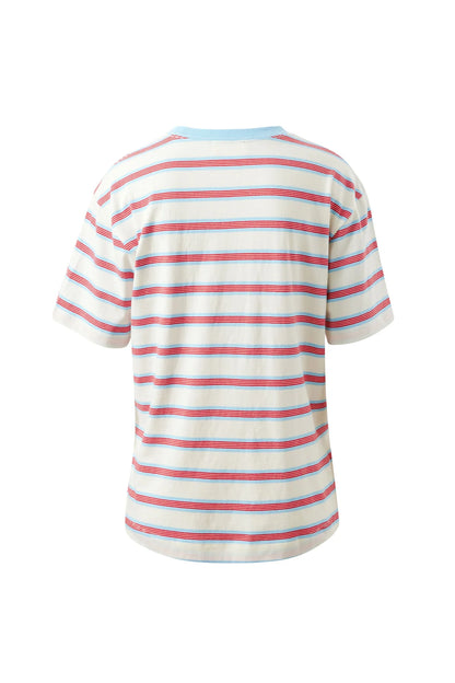 Stevie Slouchy Tee in Milk, Fresh Blue and Red Stripe