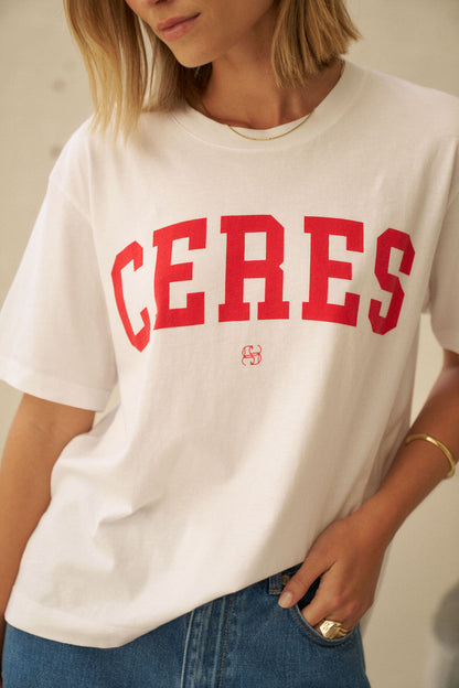 Stevie Slouchy Tee in White Chili / Red Varsity