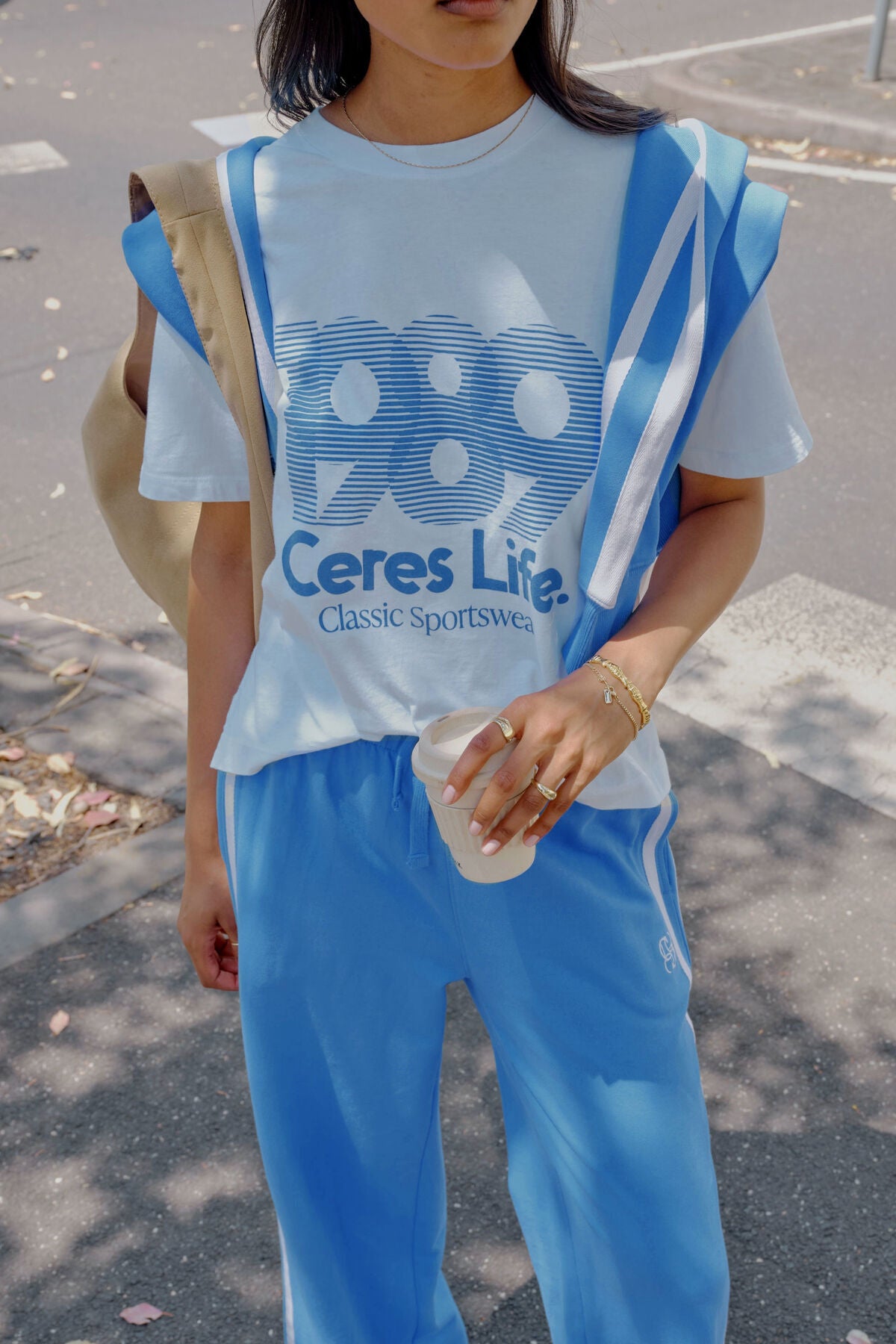 Ceres life Stevie Slouchy Tee in White/80's Sport