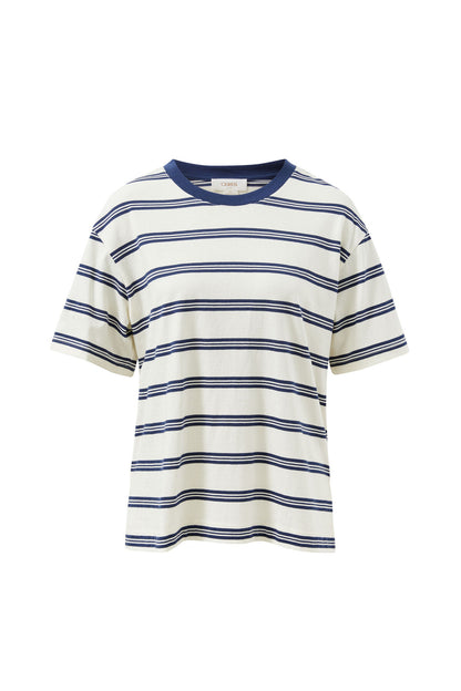 Stevie Slouchy Tee in Milk/Navy Heritage Stripe