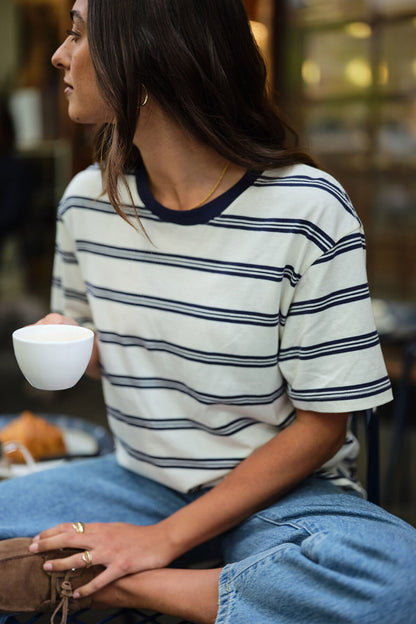 Stevie Slouchy Tee in Milk/Navy Heritage Stripe