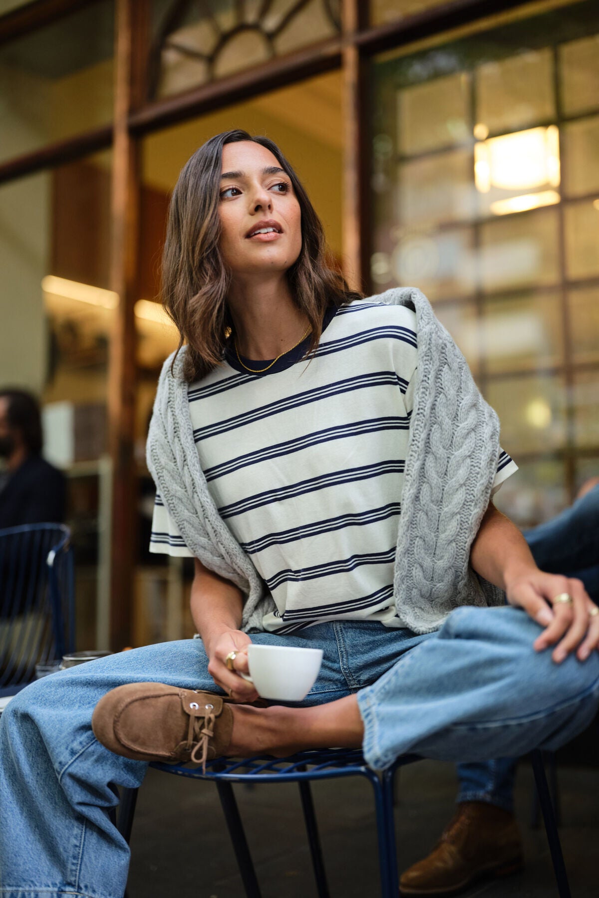 Stevie Slouchy Tee in Milk/Navy Heritage Stripe