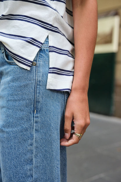 Stevie Slouchy Tee in Milk/Navy Heritage Stripe
