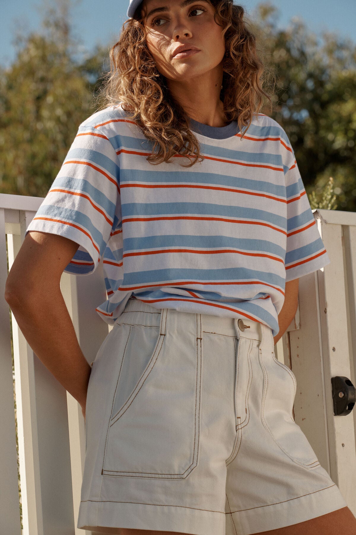 Stevie Slouchy Tee in Sky Blue Flame Stripe by Ceres Life