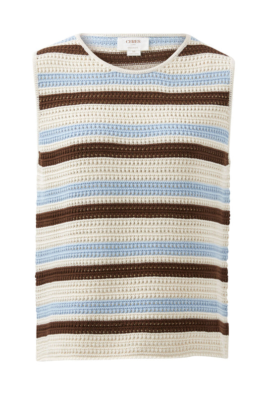 Ceres Life Margot Mesh Tank in Ecru with Chalk and Chocolate Stripe