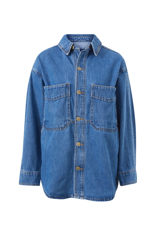 Bobbi Side Pocket Denim Shacket in Indigo