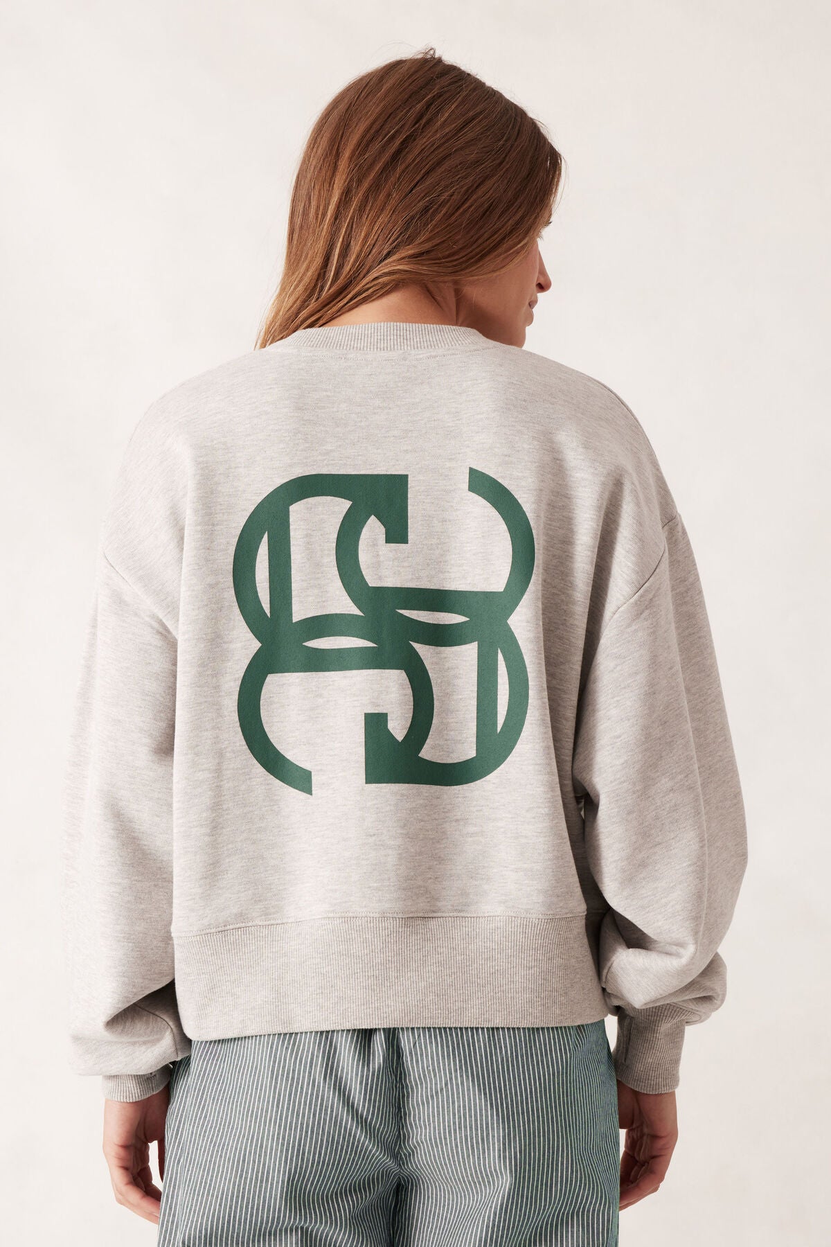 Ceres Life Cropped Slouchy Crew in Grey Marle with Pine Green Logo