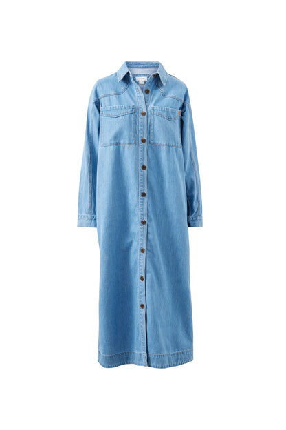 Rae Long Sleeve Midi Dress in New Vintage Blue