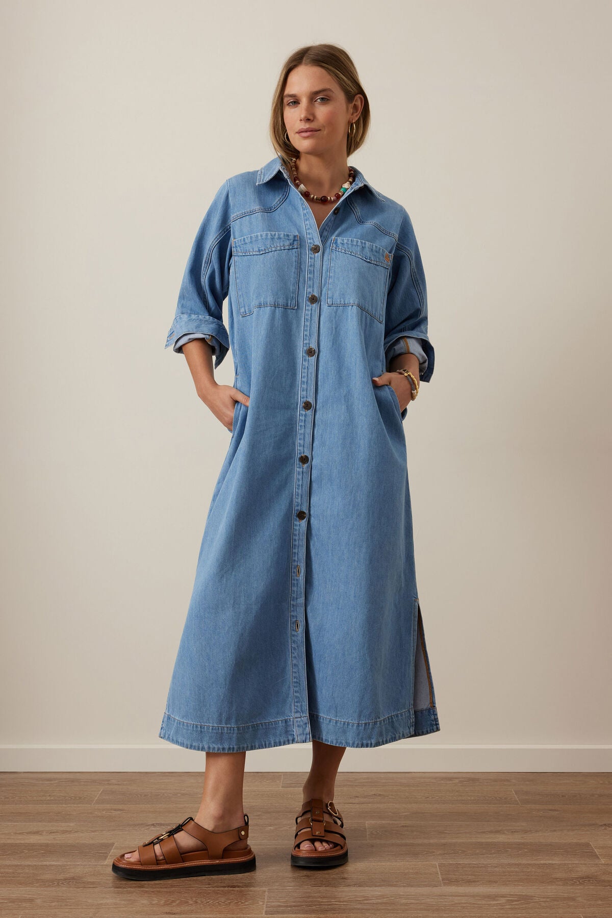 Rae Long Sleeve Midi Dress in New Vintage Blue – Ellstyle