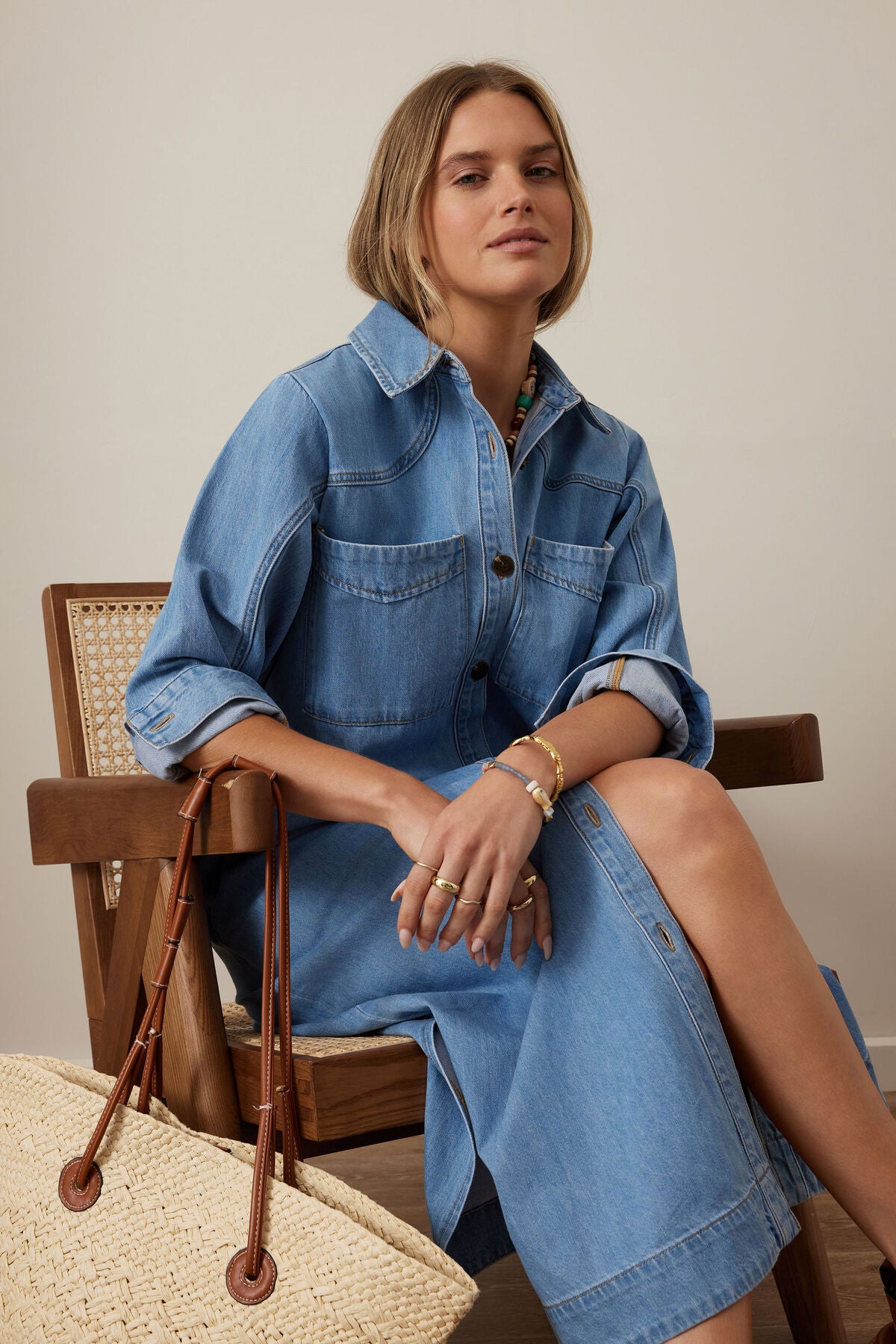 Rae Long Sleeve Midi Dress in New Vintage Blue