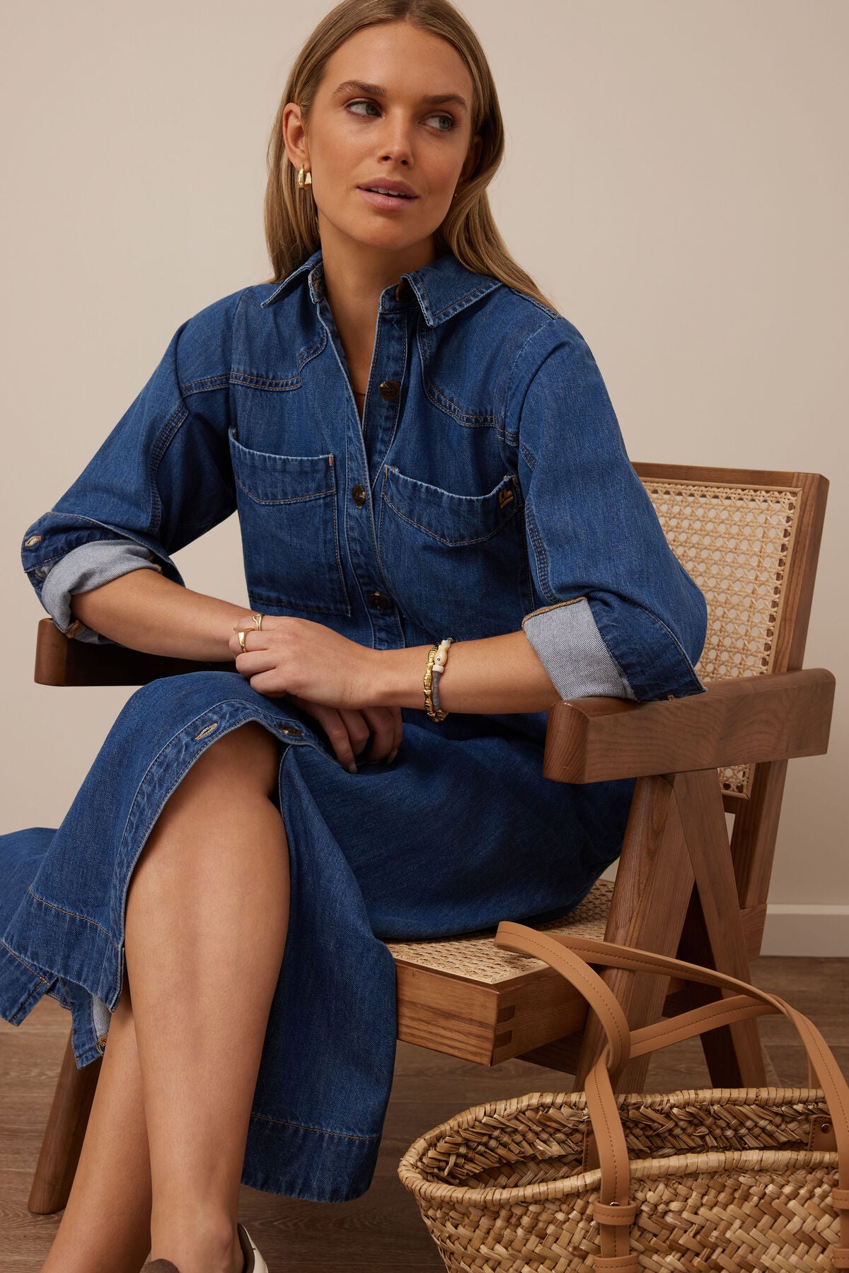 Rae Long Sleeve Midi Dress in Fresh Indigo