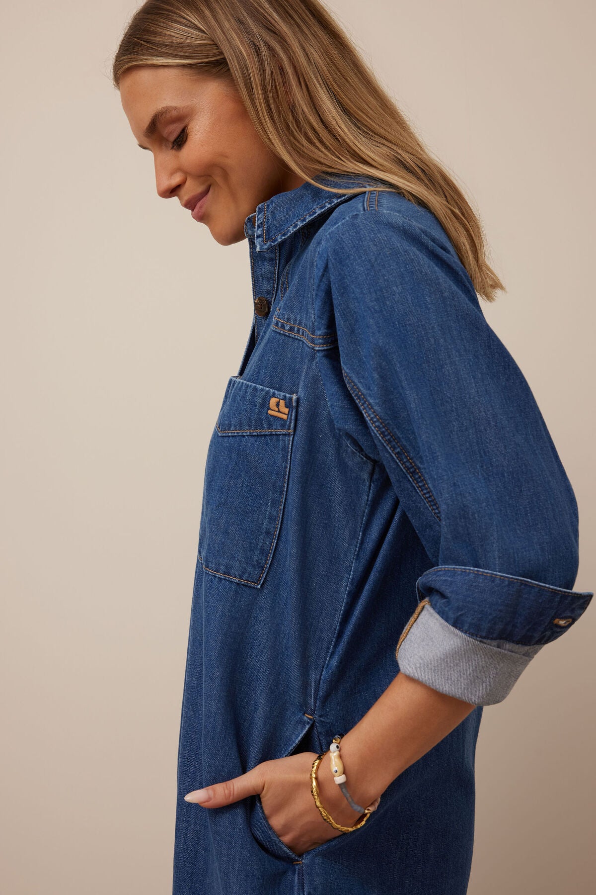 Rae Long Sleeve Midi Dress in Fresh Indigo