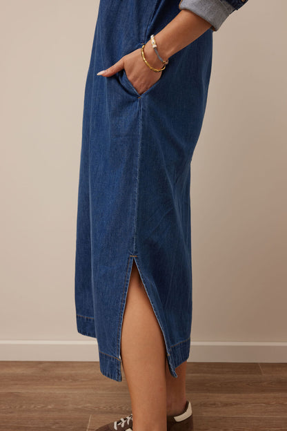 Rae Long Sleeve Midi Dress in Fresh Indigo