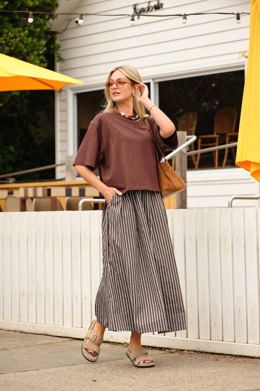 Florence Skirt in Chocolate White Stripe