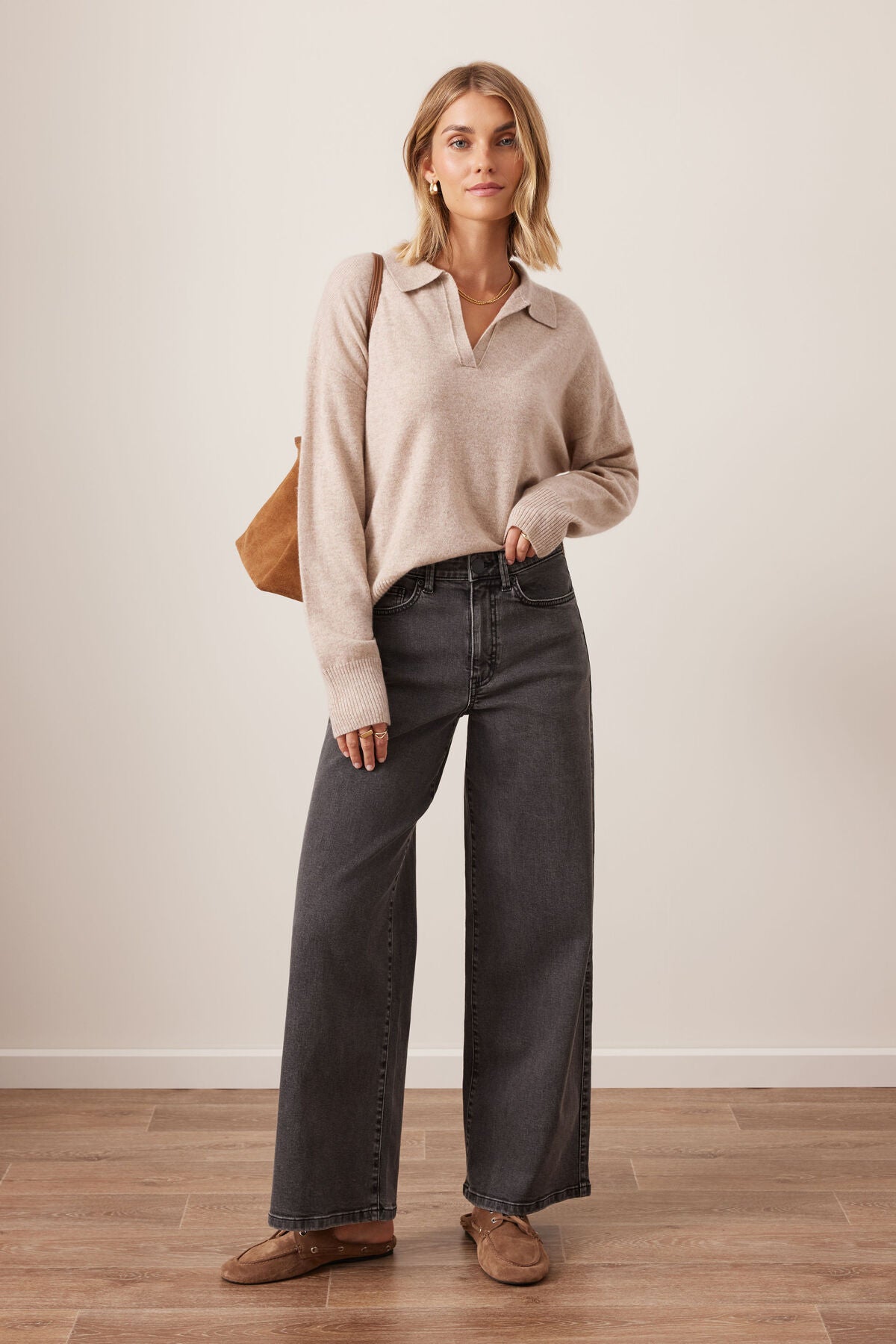 Evie Wide Leg Jeans in Washed Black by Ceres Life