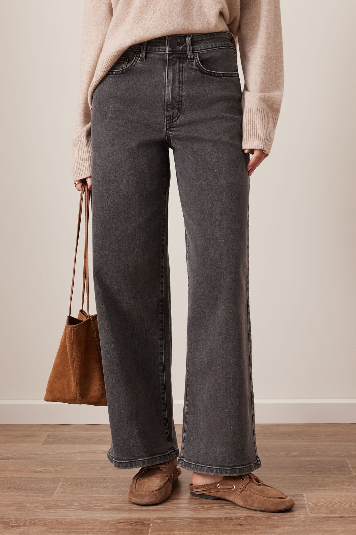 Evie Wide Leg Jeans in Washed Black by Ceres Life