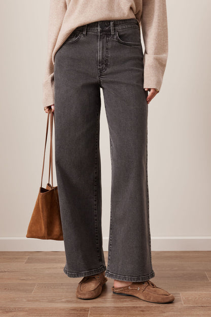 Evie Wide Leg Jeans in Washed Black by Ceres Life