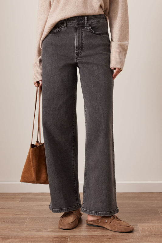 Evie Wide Leg Jeans in Washed Black by Ceres Life