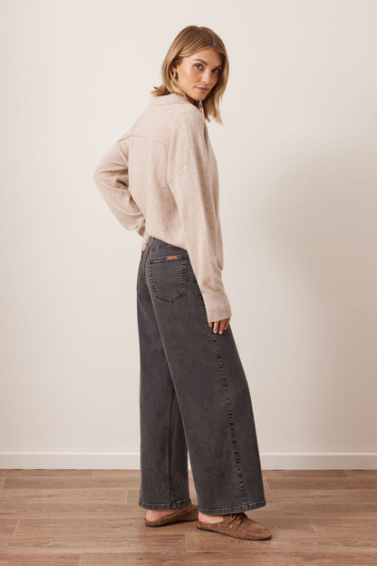 Evie Wide Leg Jeans in Washed Black by Ceres Life