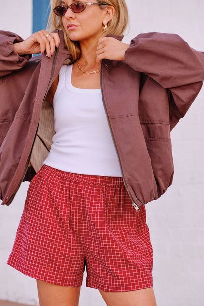 Mila Shorts in Textured Red Check