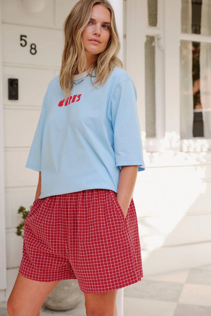 Mila Shorts in Textured Red Check