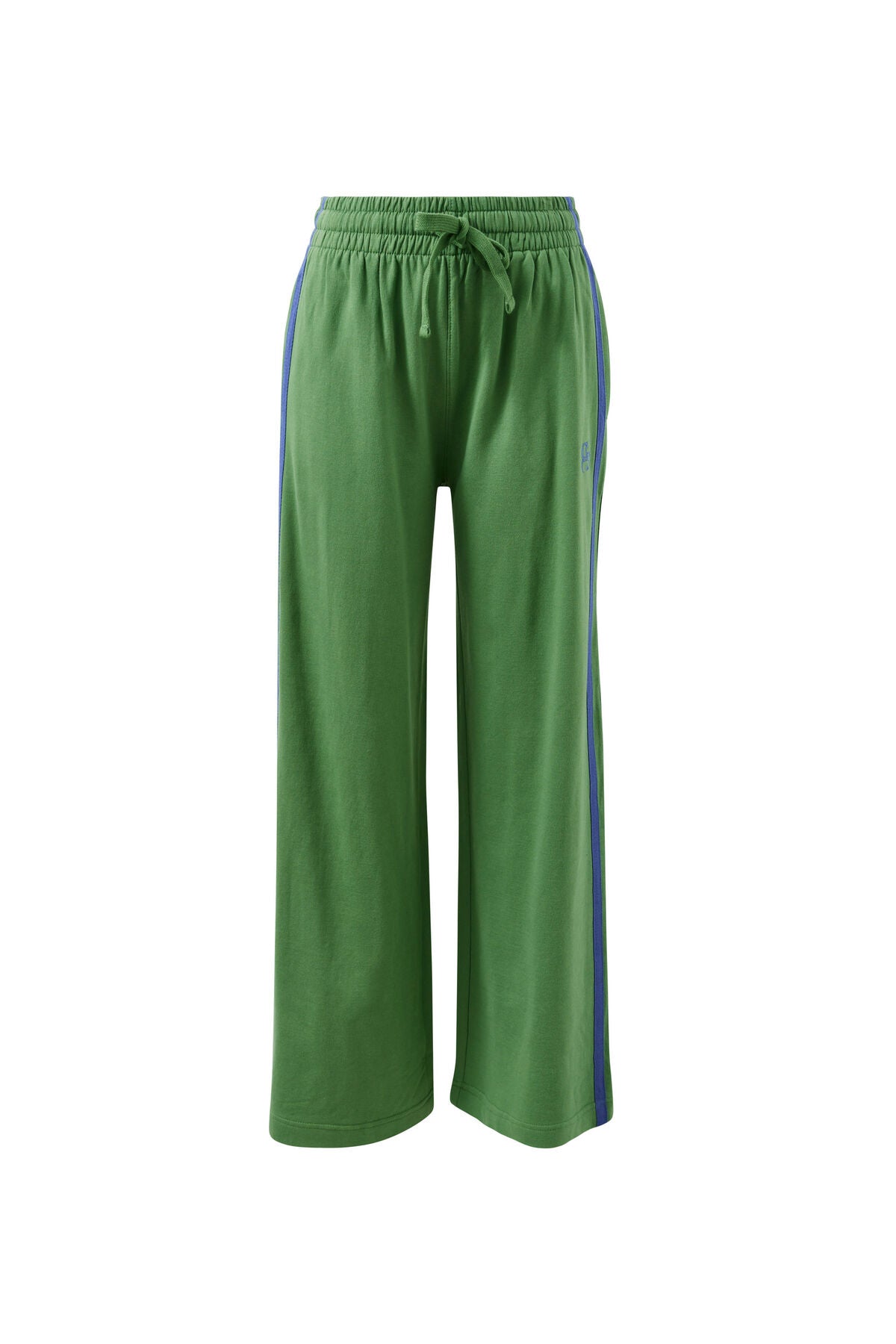Gigi Wide Leg Terrty Tack Pants in  pistachio washed navy side stripe