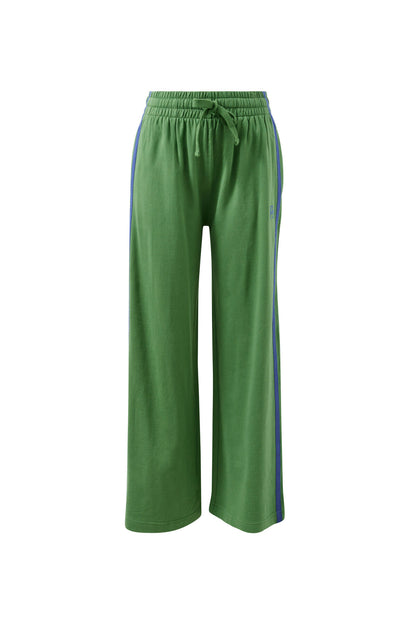 Gigi Wide Leg Terrty Tack Pants in  pistachio washed navy side stripe