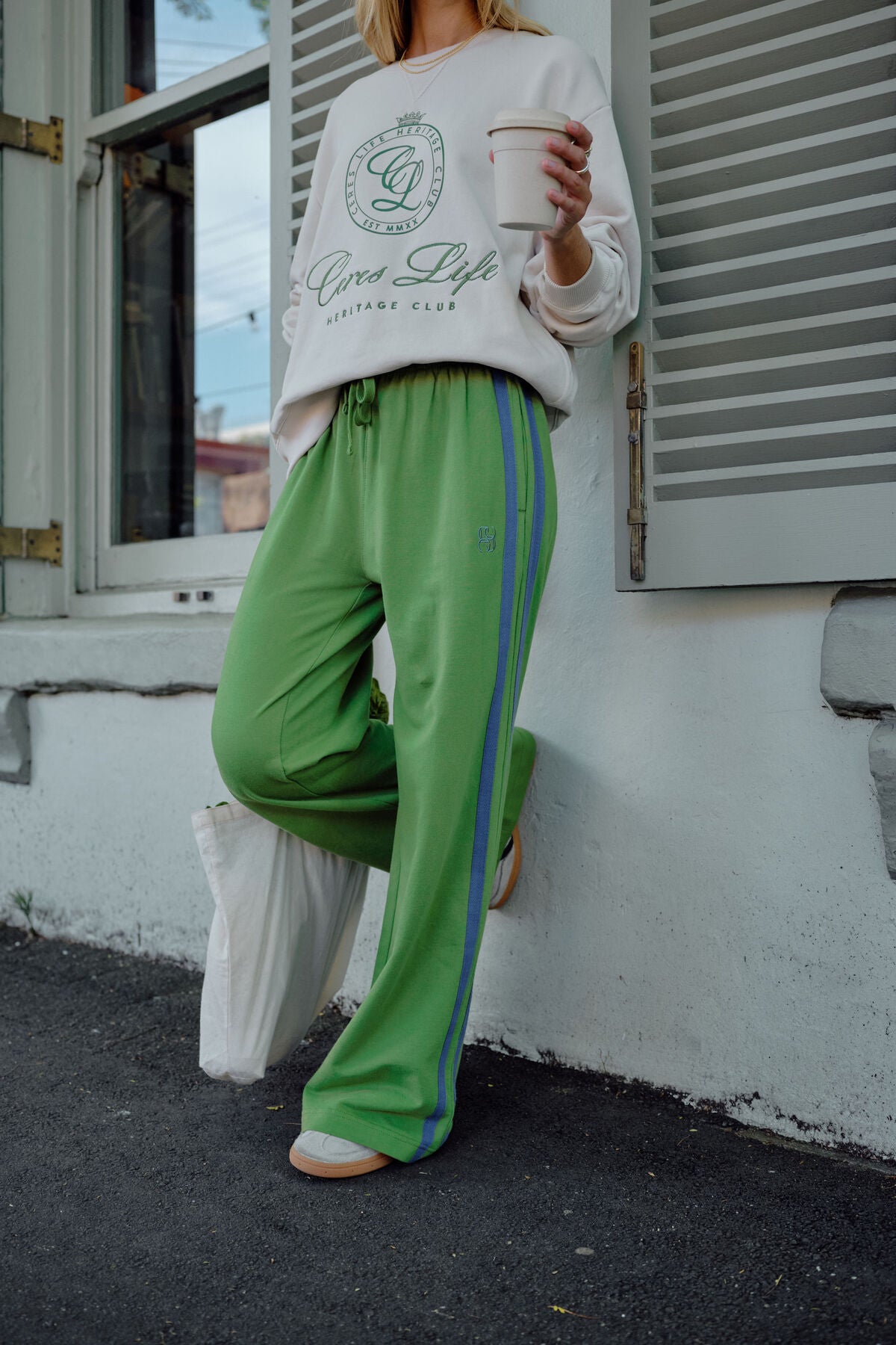 Romy Crew in  buff pistachio club logo