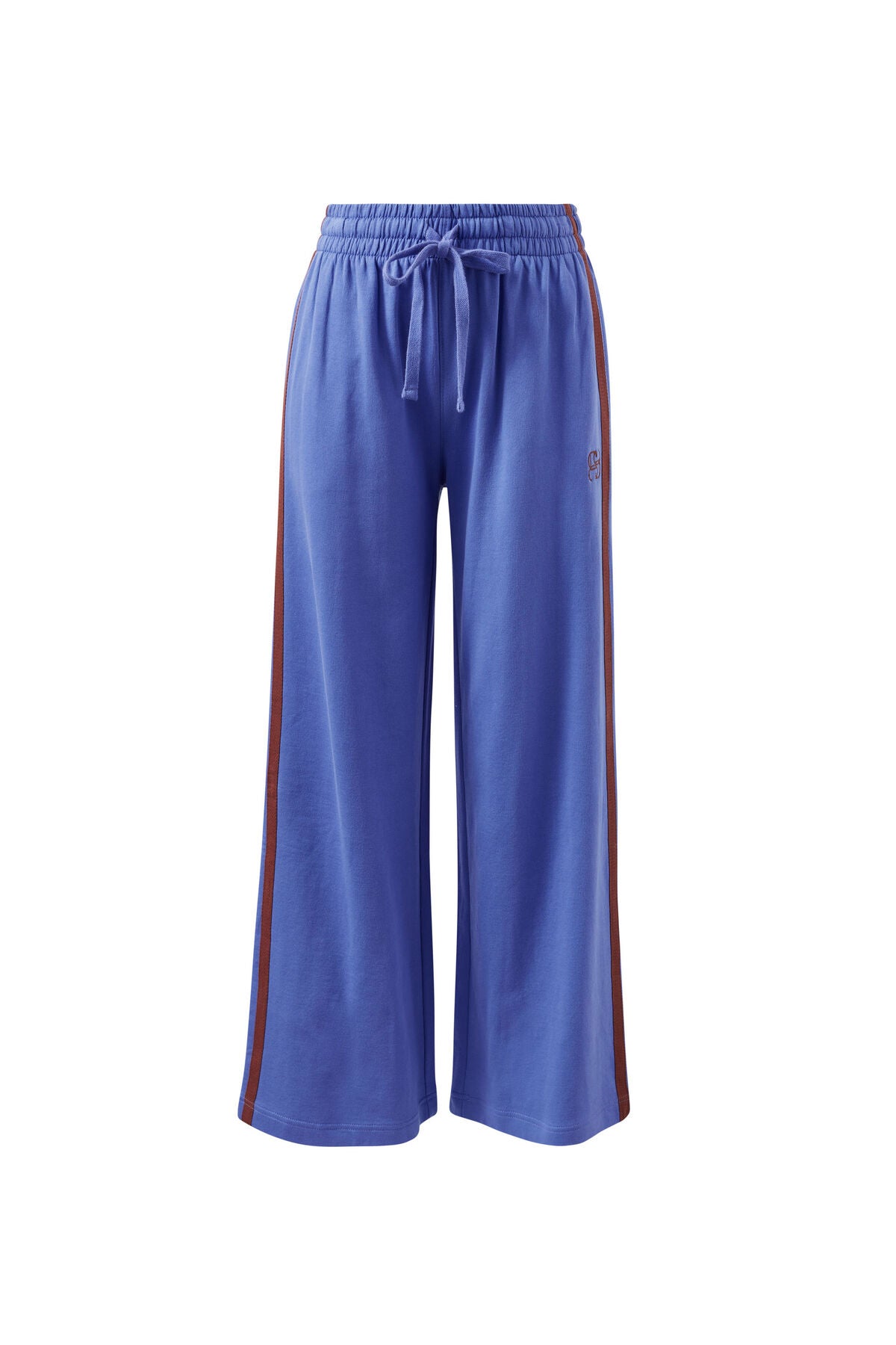 Gigi Wide Leg Terry Track Pants in Vintage Blue Mixed Side Stripe