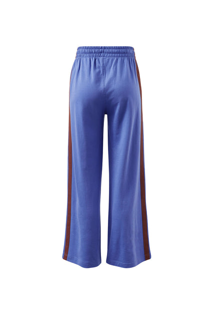 Gigi Wide Leg Terry Track Pants in Vintage Blue Mixed Side Stripe