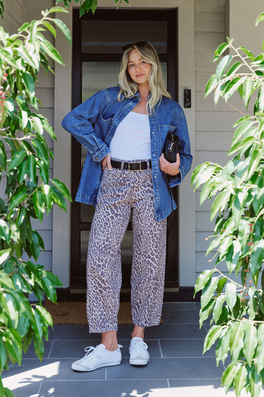 Ceres Life Leopard Print Barrel Leg Jeans