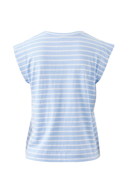 Ceres Life Esme Extended Shoulder Tee in China Blue/White Stripes