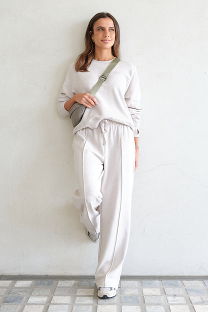 Ceres Life Seamed Fleece Top in Almond