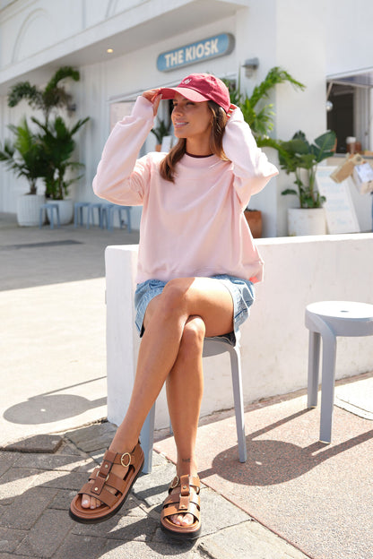 Ceres Life Seamed Fleece Top in Shell Pink