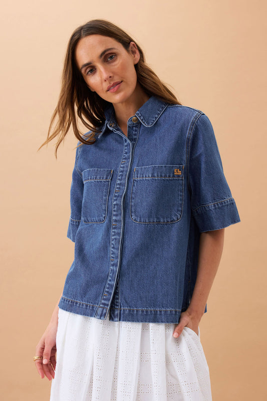 Ceres Life Noa Shirt Sleeve Shirt in Fresh Indigo