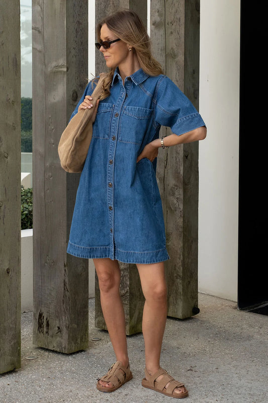 Ceres Life Ava Short Sleeve Yoke Detail Mini Dress